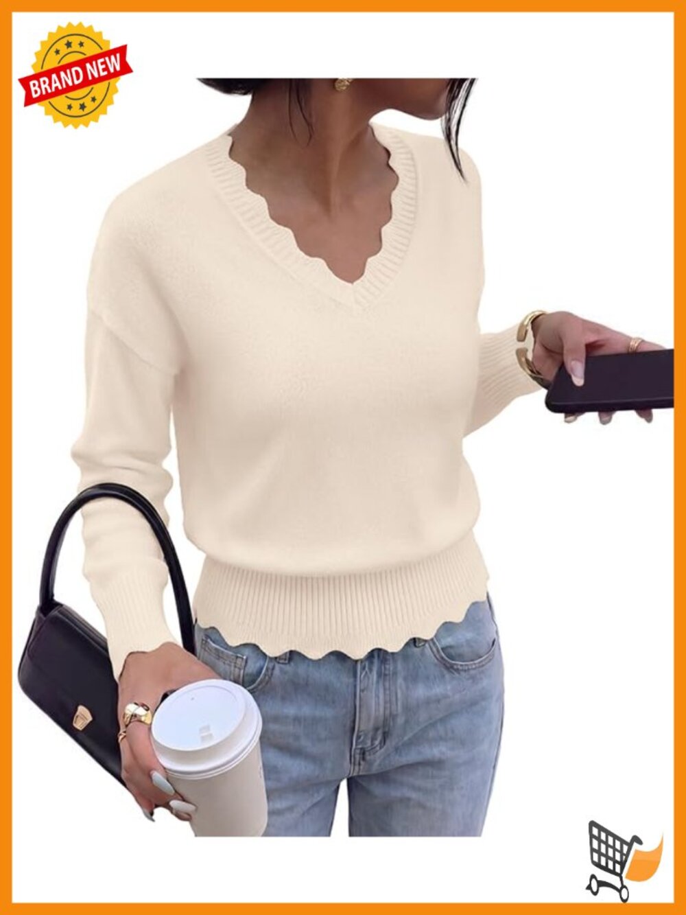 Womens Long Sleeve V Neck Sweater Lightweight Ribbed Knit Top